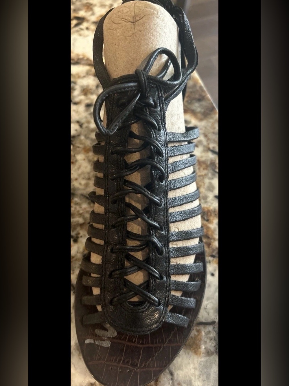 Sam Edelman Divine Black Leather Gladiator Lace Up Wedge Sandals Women’s Size 6M